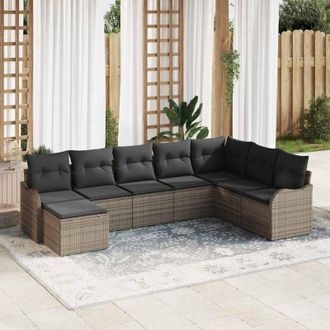 vidaXL Vidaxl - Conjunto De Sof&aacute; De Jard&iacute;n Con Coj&iacute;n 8 Pcs Gris Polirat&aacute;n