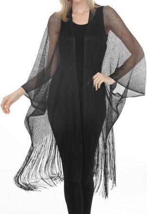 Joseph Ribkoff Fringe Open Stitch Longline Cover-Up In Black