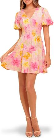 Flying Tomato Floral Puff Sleeve Linen Minidress in Baby Pink at Nordstrom Rack, Size Medium