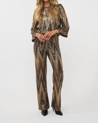 Esqualo Zigzag Sequin Pants In Gold Multi