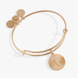 Alex and Ani Pave Starburst Texture Initial Bangle Bracelet in Gold - T at Nordstrom