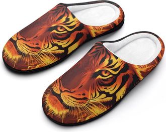 Generic Tiger in Flaming Mens Slippers Memory Foam Winter Warm Sandals Slip On House Shoes Size 7-14