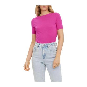 Vero Moda T-Shirts, female, Pink, Size: 2XL Boat Neck Top Short Sleeves Slim Fit