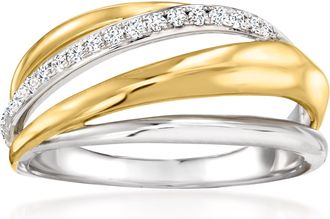 Ross-Simons White Topaz Crisscross Ring in Sterling Silver and 18kt Gold Over Sterling Silver