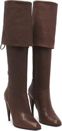 Alexander McQueen Horn Shaped Heel Lace-Up Knee High Boot in Coffee at Nordstrom, Size 9.5Us