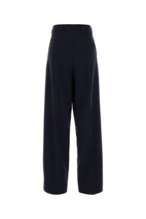 Miu Miu Womens Dark Blue Stretch Wool Wide-Leg Pant Bleu Pantaloni
