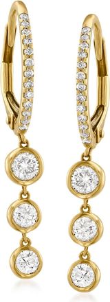 Ross-Simons Diamond Hoop Drop Earrings in 14kt Yellow Gold