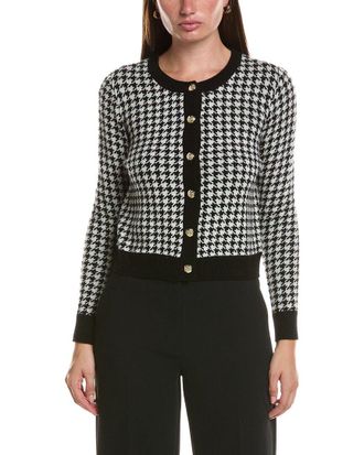 Bruno Magli Houndstooth Crewneck Wool & Cashmere-Blend Cardigan