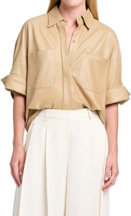 TWP My Newest Mistake Leather Button-Up Shirt in British Khaki at Nordstrom, Size Petite