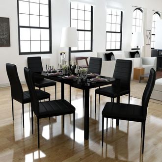 vidaXL Conjunto De Mesa De Comedor Siete Piezas Negro Vidaxl