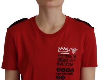 Dolce & Gabbana Womens Red Amor Vincit Omnia Crewneck T-Shirt Cotton