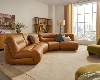 Castlery Tovi Leather 4-Piece Sectional Couch, (Duvane) Mocha for Living Room, Brown Color, Modular Design, Castlery Brand