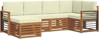 vidaXL Conjunto De Sof&aacute;s De Exterior 6 Uds. Natural Y Crema Poli&eacute;ster Vidaxl