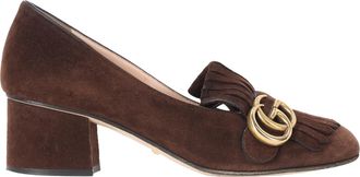 Gucci Pre-owned Womens Marmont Loafer Mid-Heel Pumps in Brown Suede - Mocha - Size 36.5 EU/IT