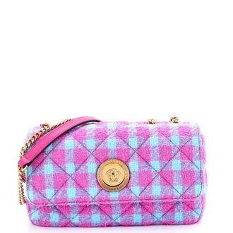 Versace Medusa Icon Chain Flap Bag Quilted Tweed East West
