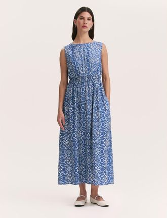 Finery Willow Printed Sleeveless Midi Dress in Blue Batik at Nordstrom, Size 14
