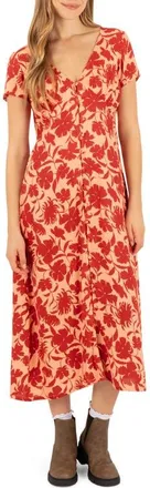 Hurley Sunset Floral Midi Dress in Papaya Punch at Nordstrom, Size X-Small