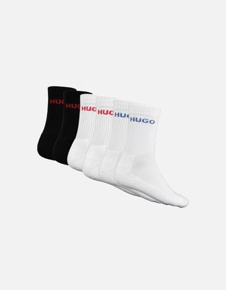 HUGO BOSS Mens HUGO 6-Pack Rib Logo Sports Socks, Black and White - Black/White