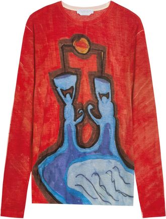 Gabriela Hearst Isaro Printed Cashmere T-shirt - Red - S (UK8-10 / S)