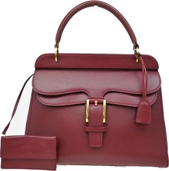 Gucci Belt Buckle Top Handle Bag Leather Red Leather Bag (Pre-Owned)