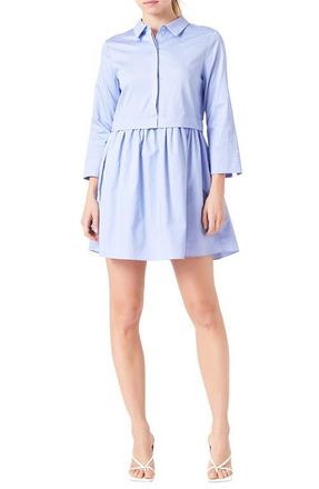 English Factory Long Sleeve Mini Shirtdress in Powder Blue at Nordstrom, Size Large