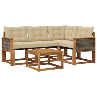 vidaXL Conjunto De Sof&aacute;s De Exterior Con Coj&iacute;n 5 Pcs Natural Y Beige Vidaxl