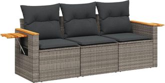 vidaXL Set De Sof&aacute; De Jard&iacute;n 3 Pzas Y Cojines Rat&aacute;n Sint&eacute;tico Gris Vidaxl