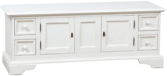 Biscottini International Biscottini - Mueble Porta Tv De Estilo Country De Madera Maciza De Tilo Acabado Con Efecto Blanco Envejecido 150x51x56 Cm