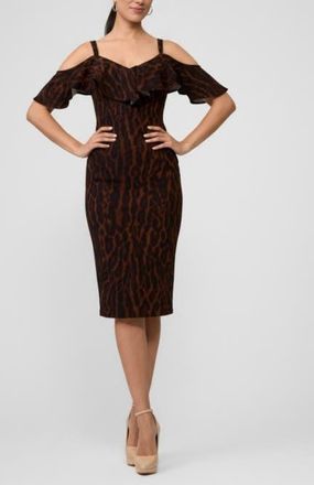 Rachel Roy Marcella Printed Off the Shoulder Ruffle Midi Dress in Holiday Leopard at Nordstrom, Size Xx-Large
