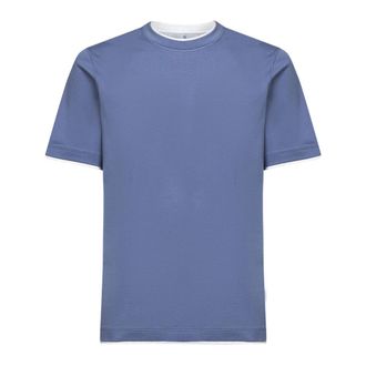 Brunello Cucinelli T-Shirts, male, Blue, S, Double-layer Crew Neck T-Shirt