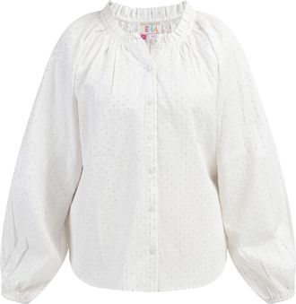 Izia katoenen blouse Dames Gebroken wit met zilveren strepen en stippen