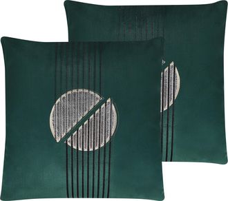 Beliani Conjunto De 2 Cojines Decorativos Verde Terciopelo Patr&oacute;n Geom&eacute;trico 45 X 45 Cm Cremallera Dormitorio Sala De Estar Glamour Ceropegia