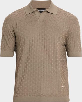 Emporio Armani Men & apos;s Wool Basketweave Jacquard Polo Sweater