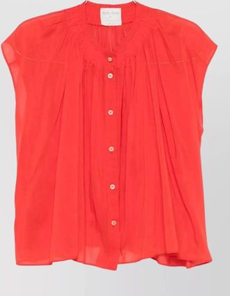 Forte_Forte cotton silk shirt cap sleeves pleated