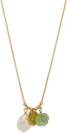 Nordstrom Floral Agate & Freshwater Pearl Pendant Necklace in Green- White- 14K Gold Plated at Nordstrom