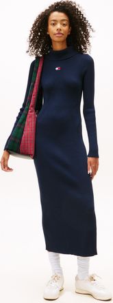 Tommy Jeans Maxikleid TOMMY JEANS TJW MAXI BADGE SWEATER DRESS EXT, Damen, Gr. 4XL (48), N-Gr, schwarz night navy, Jersey, Obermaterial: 82% Baumwolle, 18% Polyam