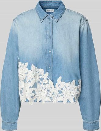 More & More More & More Regular Fit Hemdbluse in Denim-Optik mit Spitzenbesatz in Jeansblau, Gr&ouml;&szlig;e 42