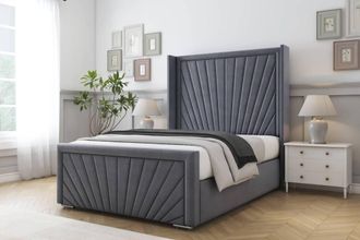 Comfort Beds Sunrise Plush Bed Frame - 50 Upholstered Wingback Headboard in Dark Grey | Size: Super King