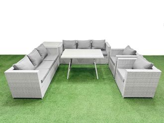 Fimous 8 Seater Garden Furniture Set PE Ratten Garden Sofa Set Side Table in Light Grey