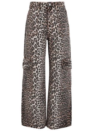 Ganni Leopard-print Straight-leg Cargo Jeans - Brown/black - 27 (W27 / UK8-10 / S)
