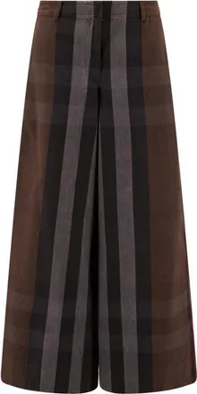 Burberry Geruite Wijde Pijpen Broek - Dames - Wijde Broeken - Bruin - 2XS - Katoen - Broeken