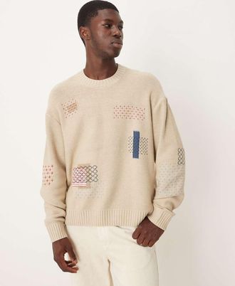 Abercrombie & Fitch Maglione girocollo color crema con grafica applicata-Neutro