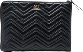 Gucci Pre-owned Quilted Leather Clutch - Dames - Vintage Clutch - Zwart - ONE Size - Leer - Vintage