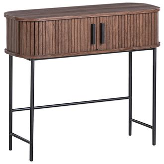 Beliani Consola Retro Puertas Correderas Mdf Patas De Metal Madera Marr&oacute;n Claro Bradley