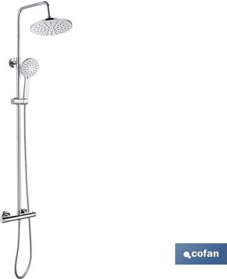 cofan Columna Ducha 5 Funciones Grifo Termost&aacute;tico 80-115, Columna De Ducha Redonda Para Ba&ntilde;o Con 5 Funciones De Hidroterapia. El Kit Incluye Un Mango Con 5