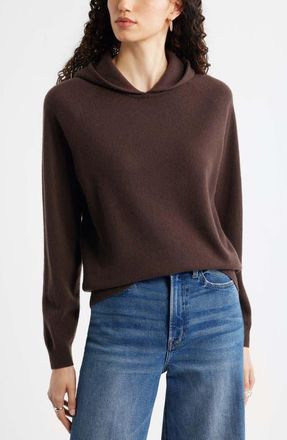 Nordstrom Cashmere Sweater Hoodie in Brown Mole at Nordstrom, Size Large