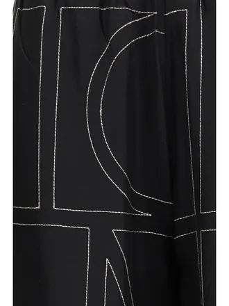 Toteme Womens Pants Silk Monogram Black Trousers