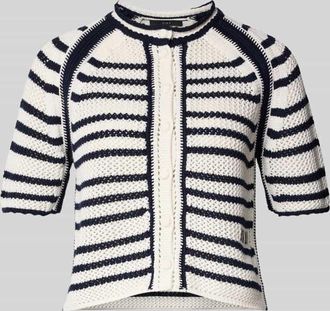 Oui Strickjacke aus Baumwolle mit 1/2-Arm in Marine, Gr&ouml;&szlig;e 34