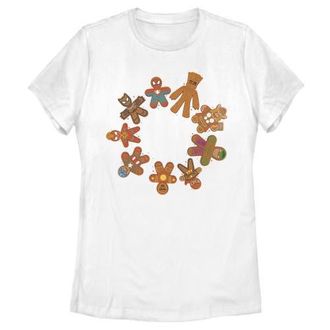 MARVEL Womens Marvel Christmas Gingerbread Cookie Circle Graphic T-Shirt in White at Nordstrom, Size Xx-Large