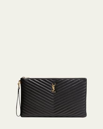 Saint Laurent YSL Monogram Large Pouch in Smooth Leather